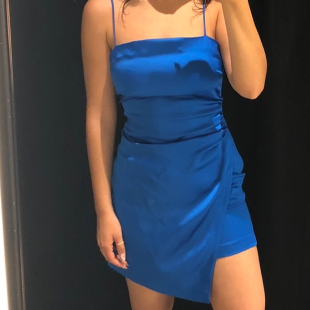 ZARA Women's Satin Effect Mini Dress Royal Blue Size S - Picture 2 of 3